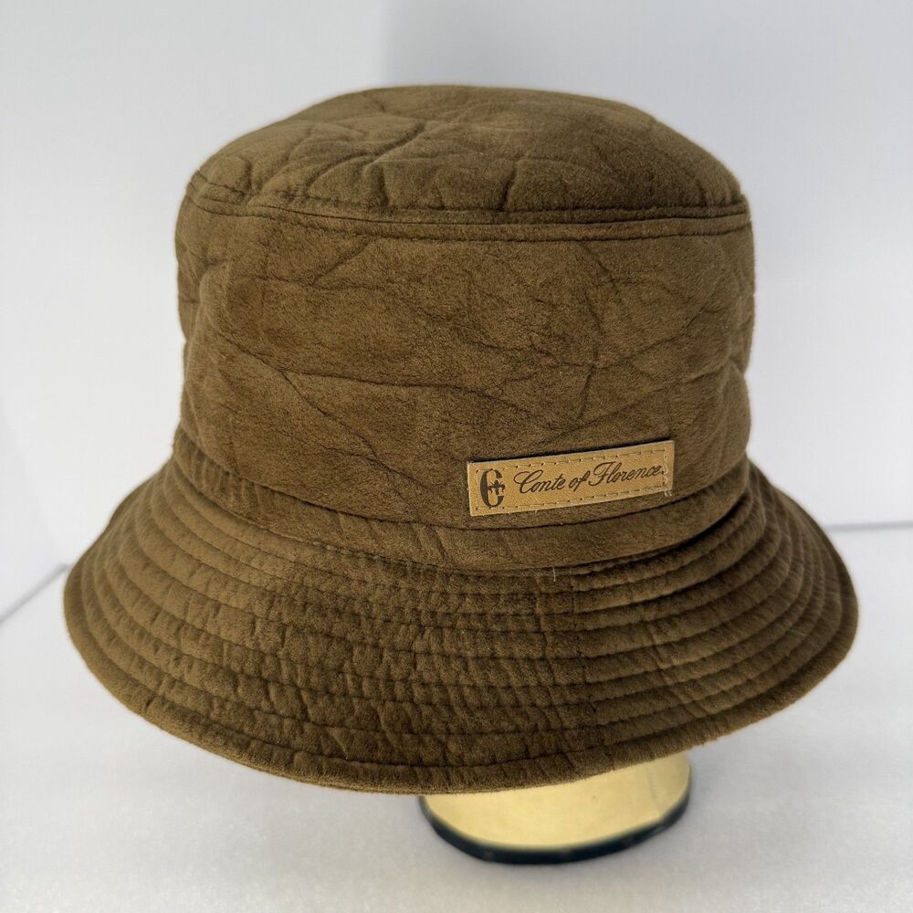 Conte Of Florence Bucket Hat Men Size 58 Cloche Brown Italy Neck Flap Sample - Picture 2 of 9